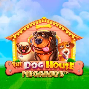 The Dog House Megaways fra Pragmatic Play: hunder foran et hundehus på seks hjul med skiftende antall symboler